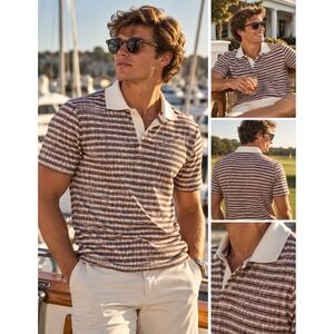 Tallia Orange Sport Men's XL Regular Burgundy/White Striped Short Sleeve Polo
